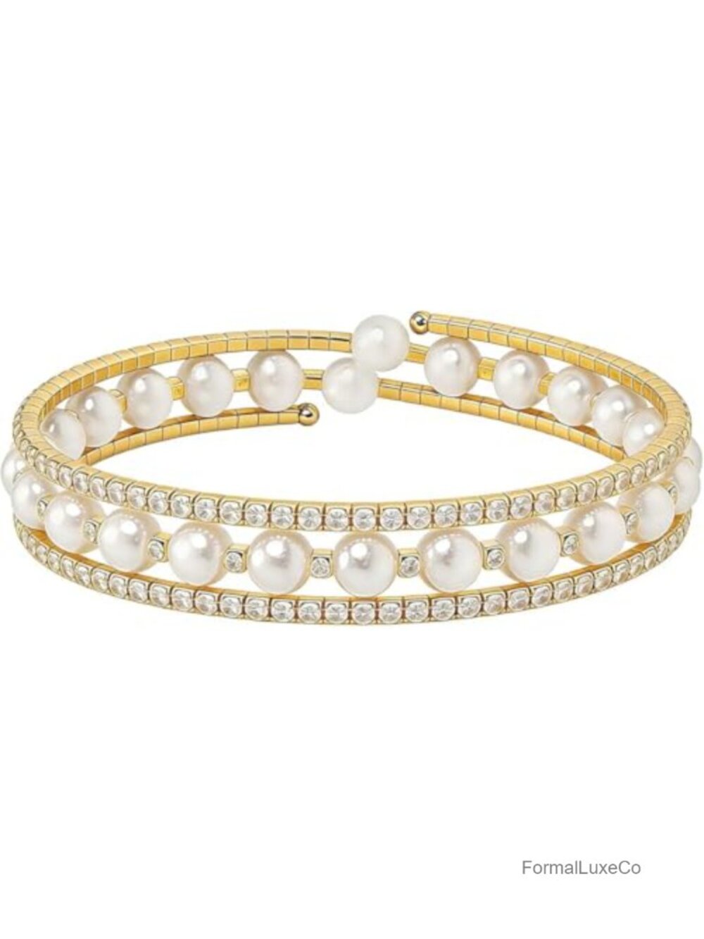 Multilayer Rhinestone Pearl Cuff Bracelet Wedding Bridal Jewelry